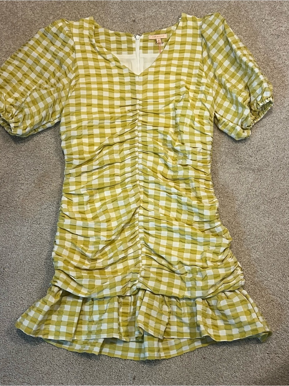 Skies are Blue Women’s yellow/green Gingham Ruched Dress